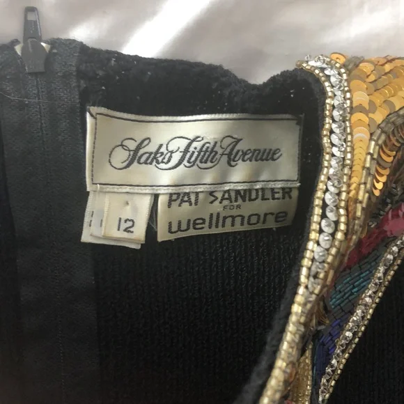 80s Saks Fifth Avenue Pat Sandler for Wellmore Sequin Beaded Dress M - Picture 5 of 16